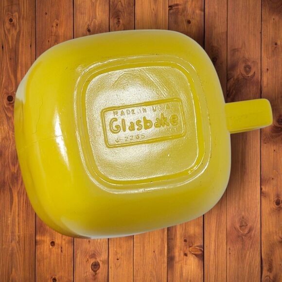 Vintage Glasbake Milk Glass Mugs Lot of 2 White & Yellow Block Handle Square Mug - Picture 8 of 10